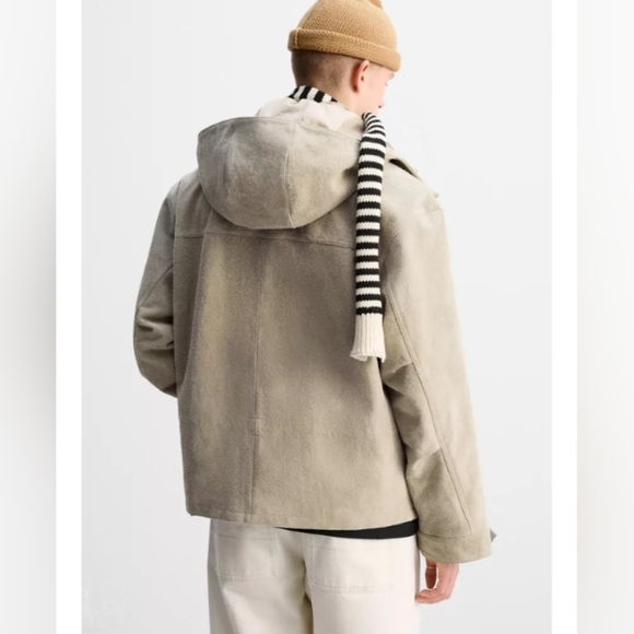 Zara Limited Edition Suede Leather Hooded Jacket - Picture 4 of 6